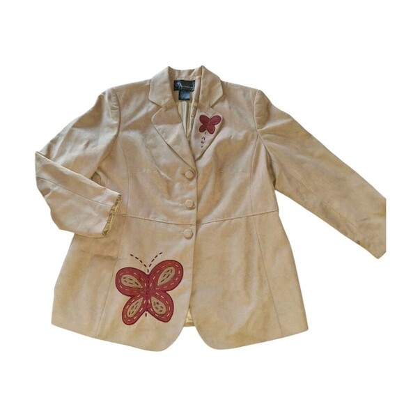 Vintage St. Anthony Beige W/red Butterfly Suede Evening Jacket Size 20w - Picture 2 of 7